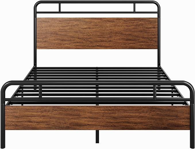 Allewie Queen Size Platform Bed Frame with Wooden Headboard and Footboard, Heavy Duty 13 Metal Slats Support, Under-Bed Storage, No Box Spring Needed, Noise Free, Easy Assembly, Walnut