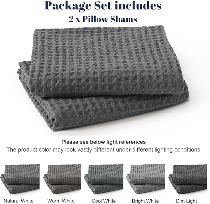 PHF Ultra Soft Waffle Weave Pillow Shams Standard Size, No Insert, 2 Pack 20" x 26" Pillowcases,Breathable & Skin-Friendly Pillow Cases, Stylish Decorative Bed Pillow Cases Covers, Grey