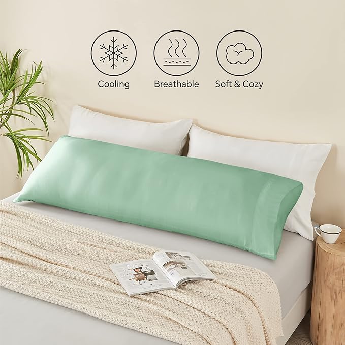 BEDELITE Body Pillow Case Cover, Rayon Made from Bamboo, Cooling Body Pillow Cover for Hot Sleepers and Night Sweats, Breathable & Silky Soft Full Long Pillow Case (Mint Green, 20x54 Inches)
