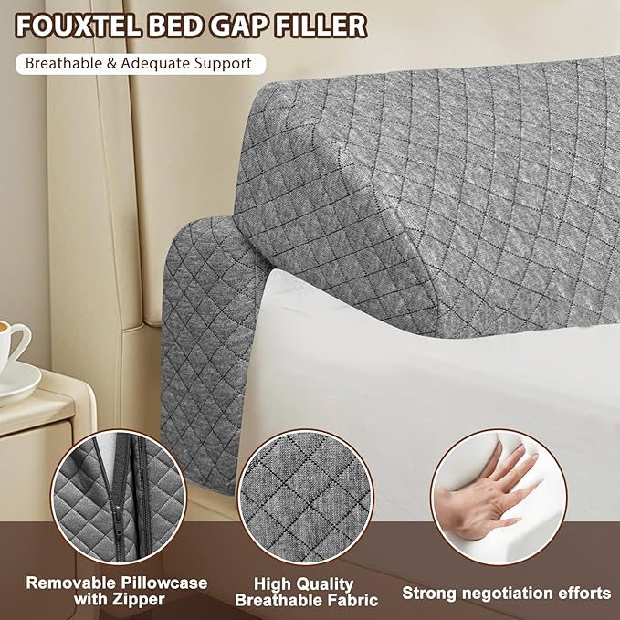 4 Modes Queen Size Pillow Wedge for Headboard Gap, Foldable Bed Wedge Pillow, Bed Gap Filler Fill The Gap (0-7"), Mattress Gap Filler Long Pillow Between Headboard and Mattress (Dark Grey, Queen)
