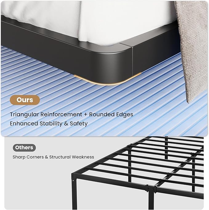 SHA CERLIN Floating Bed Frame Full Size with Smart LED Lights and Charging Station, Heavy Duty Metal Platform Bed with Modern Design,No Box Spring Needed, Easy Assembly, Matte Black