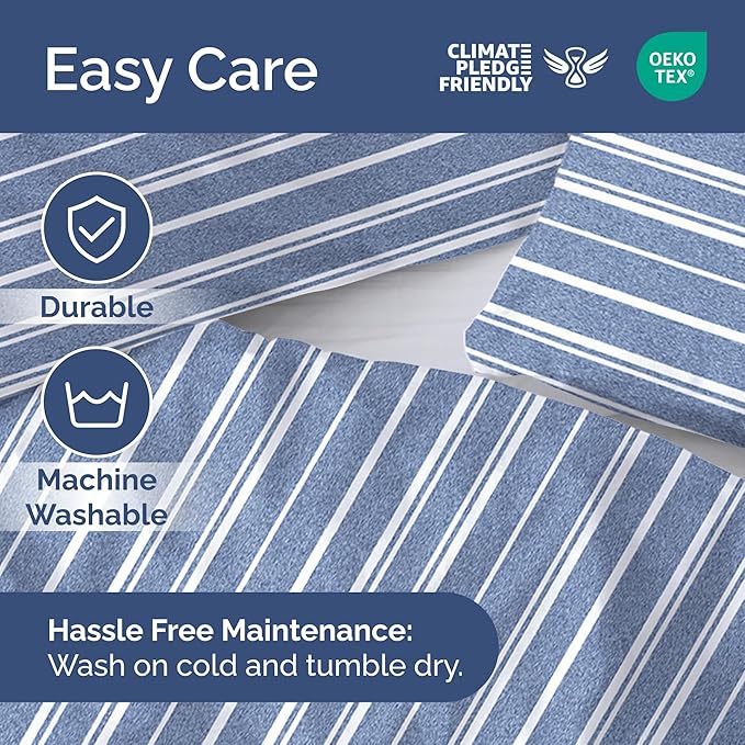 Duvet Cover Full Size Set - Extra Soft Full Duvet Cover 80" x 90" with 2 Pillow Shams - Hotel Luxury, Easy Care & Fade Free with Zipper Closures & Ties - All Season, Comfy & Breathable (Blue Stripes)