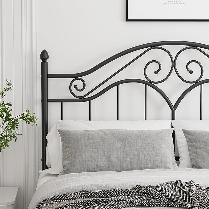 Elephance Headboard for Queen Size Bed Frame, Vintage Platform Bed Metal Headboard Only, Height Adjustable, Sturdy and Stable, Queen Size, Easy Assembly, Black