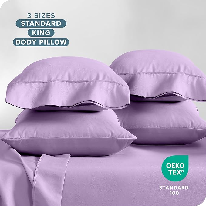 Bare Home Microfiber Bulk Pillow Cases - King Set of 4 - Cooling Pillowcases - Double Brushed - Lavender Pillowcases 4 Pack - Easy Care (King - 4 Pack, Lavender)