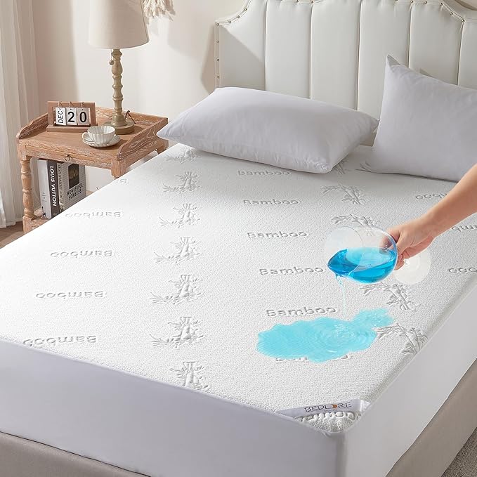 BEDLORE Twin Size Waterproof Mattress Protector Viscose Derived from Bamboo, Soft Mattress Cover Fitted with Deep Pocket 6"-15", Breathable Noiseless Mattress Pad, Machine Washable(White)