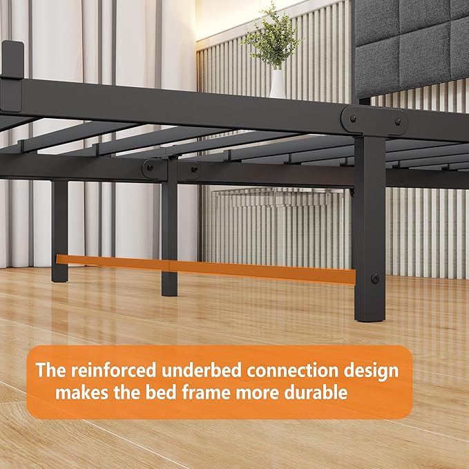 Queen Bed Frame with Headboard - Sturdy Metal Platform Bed Frames Queen Size with Storage Space Under Frame,No Box Spring Needed,Strong Steel Slats Support,Grey