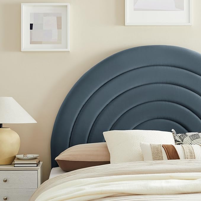 Modway Solana Soft Arch Shaped Round Full Headboard in Cadet Blue – Upholstered Headboard – Stain-Resistant Performance Velvet Headboard for Full Size Beds