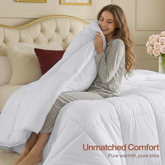 Utopia Bedding Comforter Full Size 82 x 86 Inches White, All Season Duvet Insert, Down Alternative Box Stitched Bed Comforter with Corner Tabs, Machine Washable