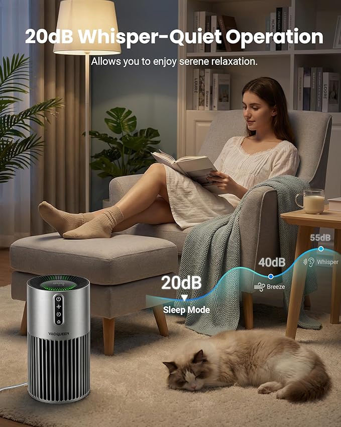 Smart Air Purifiers for Bedroom Home with Timer and Schedule, Cover 2200 Ft²and Quiet Sleep Mode, Washable Pre-Filter, WiFi HEPA Air Purifier For Remove Home Pets Odors, Smoke, Dust (Sliver)