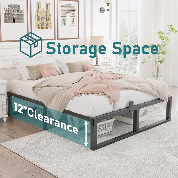 Yitong Angel King Bed Frame, 14 Inch High 3500 lbs Metal Platform, Mattress Foundation with Steel Slat Support/No Box Spring Needed/Noise Free/Non-Slip/Easy Assembly