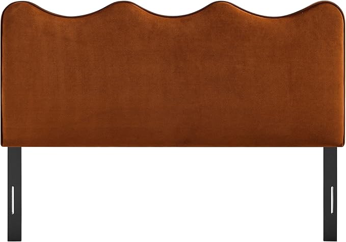 Monday Athena Full Size Performance Velvet Adjustable Headboard in Rust - with Scalloped Wave Design and Stain-Resistant Velvet Upholstery