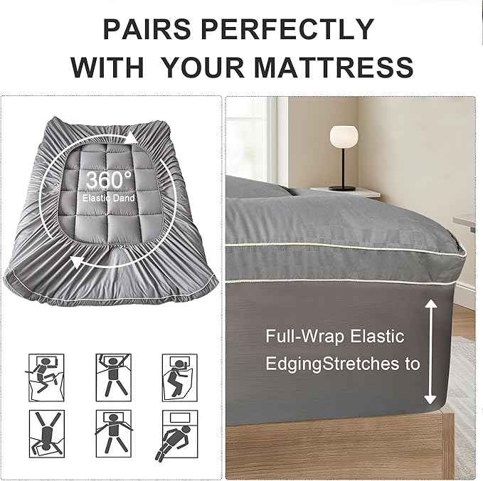 2~3In Memory Foam Mattress Topper Queen Size Extra Thick for Back Pain Relief, Breathable & Cool for Hot Sleepers, Soft Pillow Top with 8″-21″ Deep Pocket, Non-Slip for Adjustable Beds, Queen 60"*80"