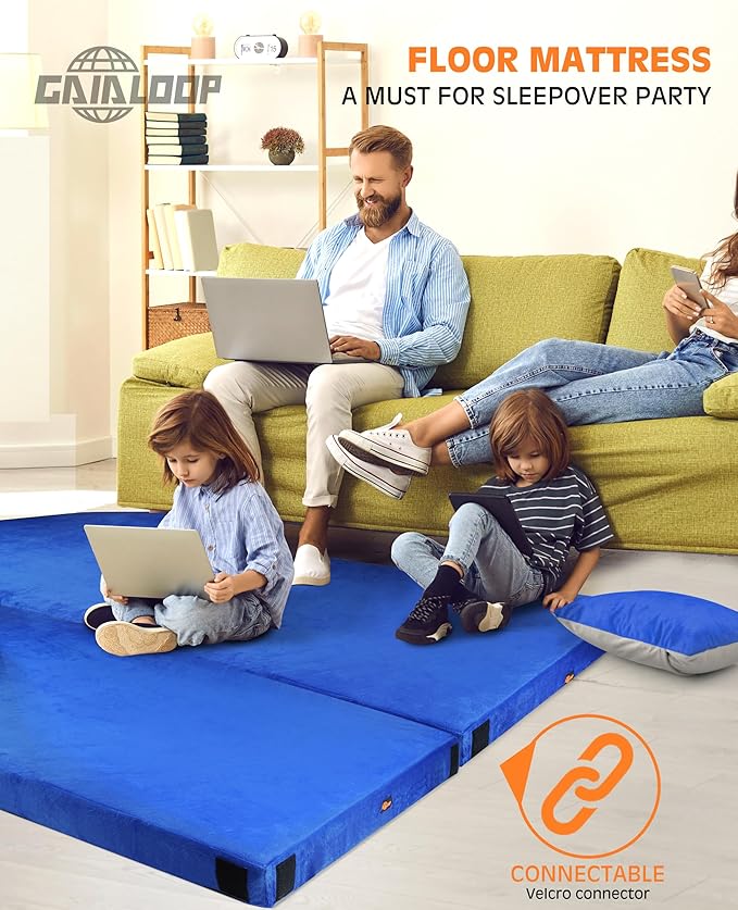 Extra Thick GAIALOOP 4 INCH Memory Foam Camping Mattress, Roll Up Floor Sleeping Mat Camp Cot Mattress Pad Travel Camping Couch Bed for Guest Adults Side Sleepers