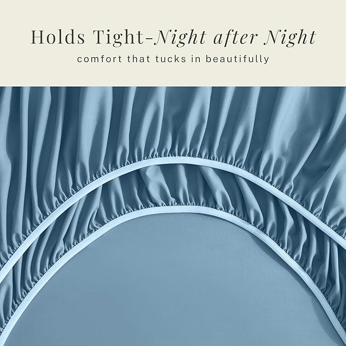 Hearth & Harbor Extra Deep Pocket King Size Sets - Fits Mattress 18-24 Inches Deep - Extra Deep Pocket Sheets - 6 Piece King Size - Blue Heaven