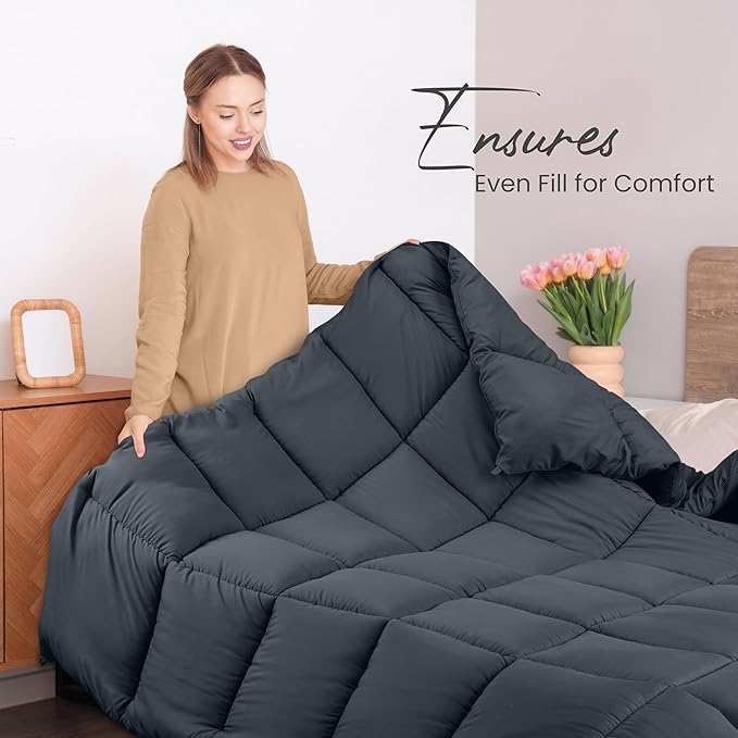 Utopia Bedding Comforters Twin Size, All Season Duvet Insert, Down Alternative Box Stitched Bed Comforter with Corner Tabs, Machine Washable (Grey)