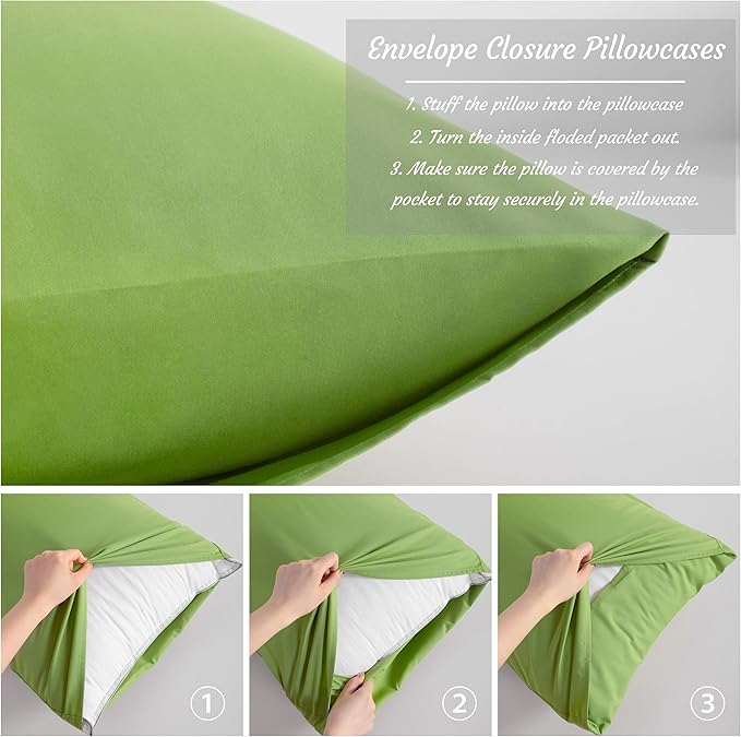NTBAY King Pillow Cases Set of 2, 2 Pack Brushed Microfiber 20x36 Pillow Cases, Soft, Wrinkle, Fade, Stain Resistant Sage Green Pillow Cases with Envelope Closure, 20x36 Inches, Sage Green