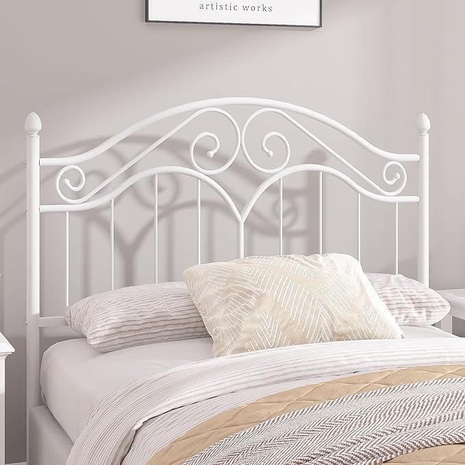 Elephance Headboard for Full Size Bed Frame, Vintage Platform Bed Metal Headboard Only, Height Adjustable, Sturdy and Stable, Full Size, Easy Assembly,White