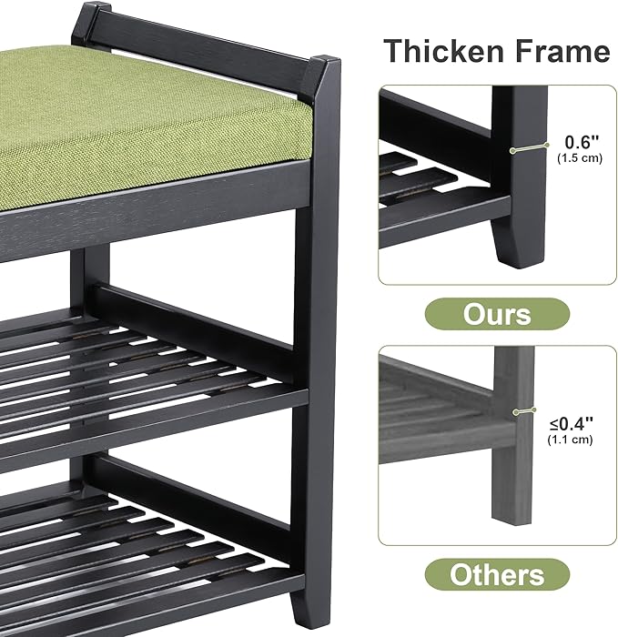 PETKABOO Shoe Rack Bench with Storage 27.6 in, Black Shoe Storage Bench with Cushion for Entryway, Hallway, Bedroom, Living Room