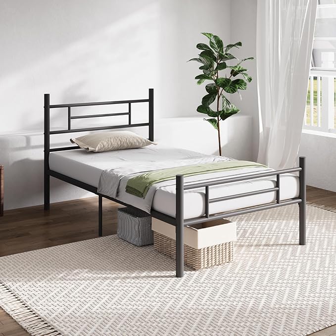 Novilla Twin Bed Frame with Headboard and Footboard, 14 Inch Metal Platform Bed Frame, Under Bed Storage, Strong Metal Slats Support, Mattress Foundation No Box Spring Needed
