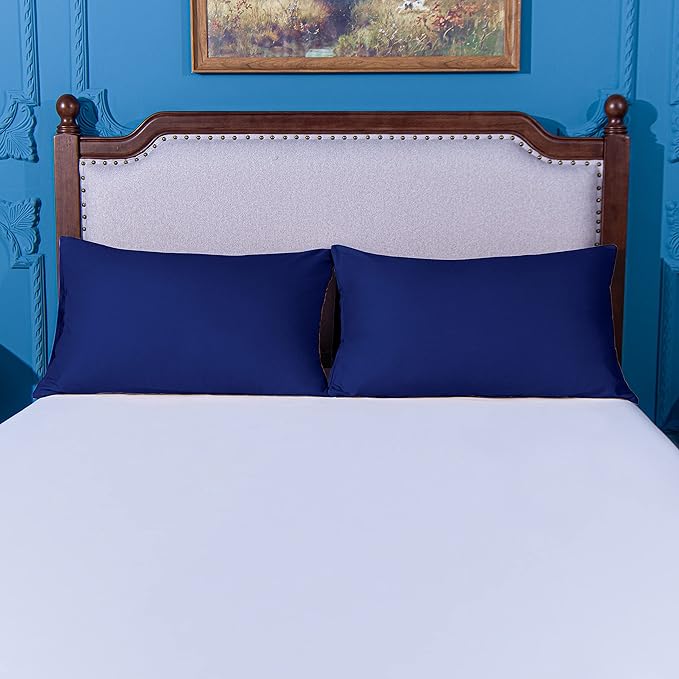 NTBAY Standard Pillowcase Set - 2 Pack Brushed Microfiber 20x26 Pillowcases - Soft, Wrinkle-Free, Fade-Resistant, Stain-Resistant, Navy Blue Pillowcases with Envelope Closure - 20x26 Inches, Navy Blue