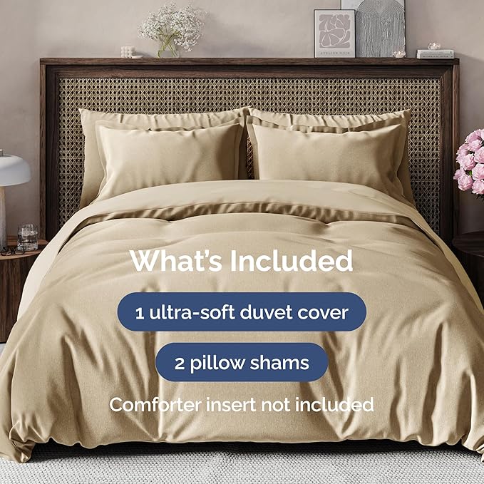 Duvet Cover Cal King Size Set - Extra Soft Cal King Duvet Cover 104" x 98" with 2 Pillow Shams - Hotel Luxury, Easy Care, Fade Free w/ Zipper Closures & Ties - Comfy, Cozy & Breathable (Heathered Tan)