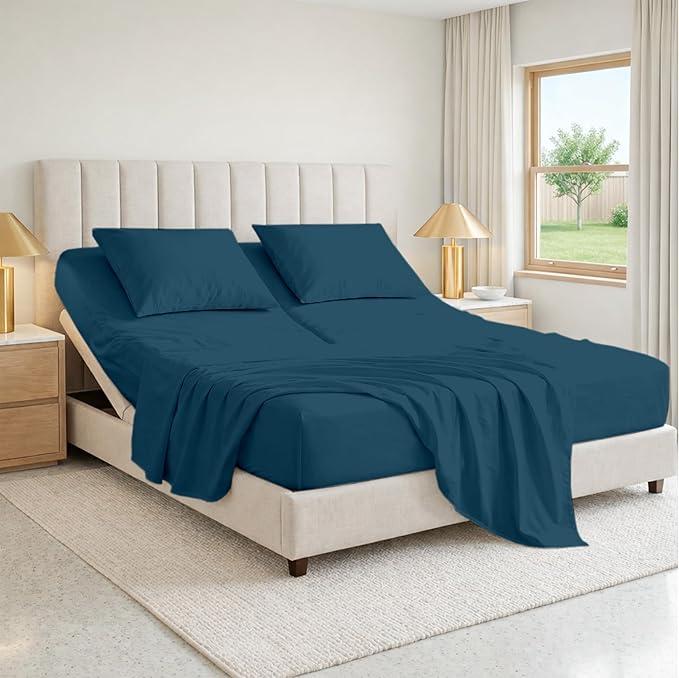 SGI bedding 36" King Split Top Flex Head Sheet Set – 1000 Thread Count, 100% Egyptian Cotton, 4-Piece Adjustable Bed Set, 15" Deep Pocket – Teal