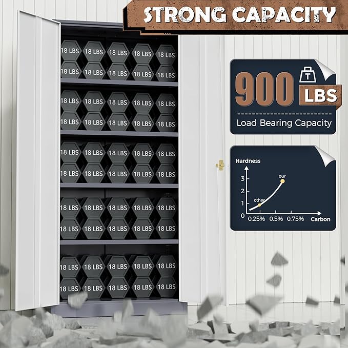 INTERGREAT Metal Lockable Storage Cabinet, 72” H Storage Cabinets with 2 Doors and 4 Adjustable Shelves for Office, Home, Garage, Pantry (Assembly Required, Gray White)