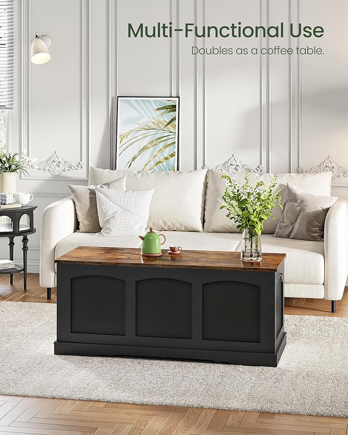 CHOEZON 39.4" Storage Chest Bench with Lift Lid, Toy Chest with Safety Hinge, Entryway Shoe Bench, Wooden Storage Trunk, Holds up to 220 lb, for Living Room, Bedroom, Black and Rustic Brown MCW12BF