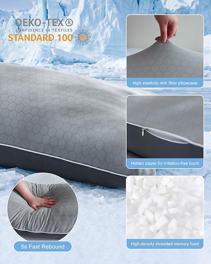 YZ HOME Cooling Body Pillow for Adults, Cold Touch Fabric, Blue Shredded Memory Foam, Support for Side Back Stomach Sleepers, Removable Washable Cover(Dark Grey,20x54 inch)