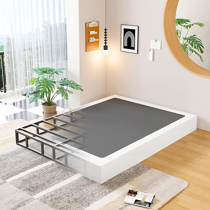 EMODA 9 Inch Full Size Box Spring Bed Base, 3000 LBS Heavy Duty Metal Mattress Foundation with Fabric Cover, Easy Assembly, Black