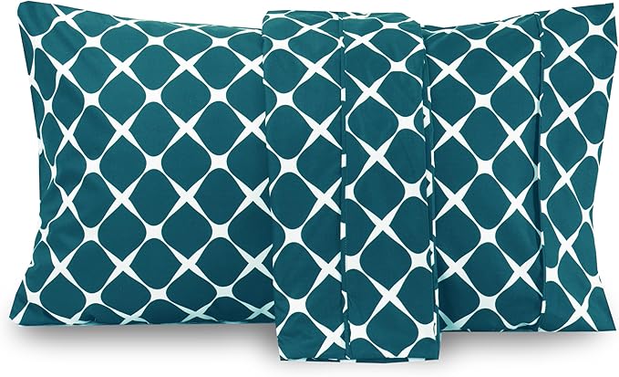 Elegant Comfort Luxury Ultra-Soft 2-Piece Pillowcase Set - 1500 Premium Hotel Quality Microfiber Double Brushed - Wrinkle Resistant, Standard/Queen, Bloomingdale Pattern Teal