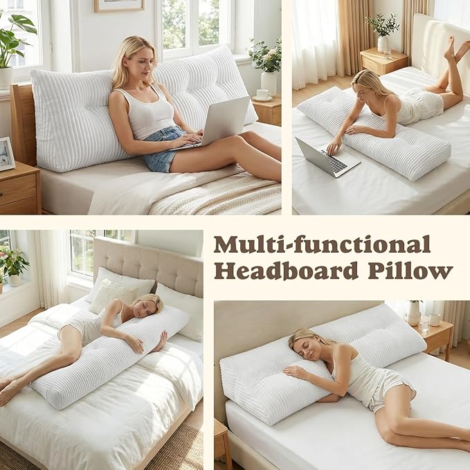 Deodar Headboard Pillow King, Wedge Pillows Headboard Triangle Reading Back Pillow with Removable Cover for Dorm Gaming Sleeping TV, White
