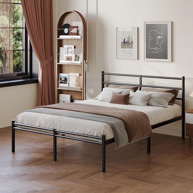 Yicensen Full Size Bed Frame with Headboard and Footboard, 14 Inch Metal Platform Full Bed Frame with Steel Slat Support, No Box Spring Needed, Noise Free, Easy Assembly, Black