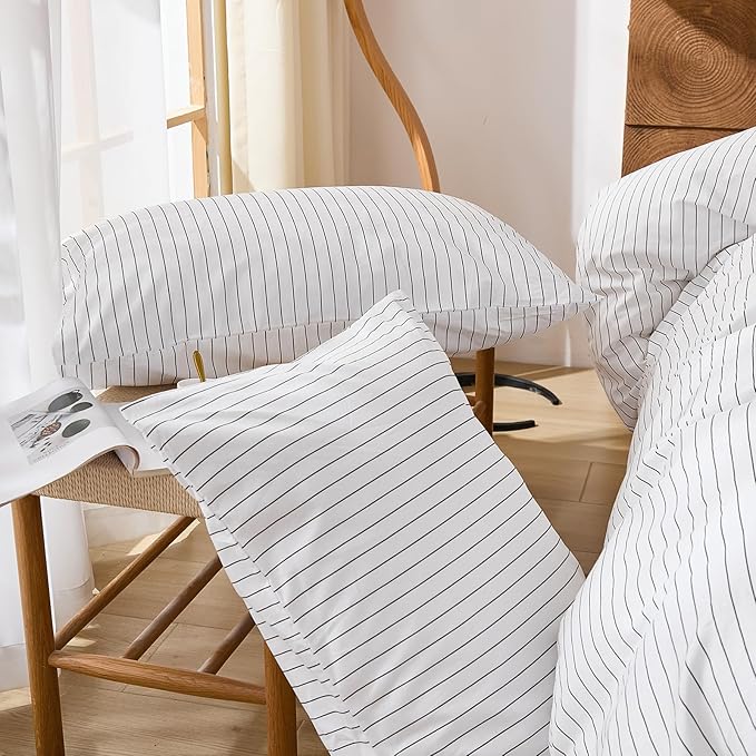 Merryword Black Striped Pillowcases, 100% Cotton Pillow Cases, Standard Size Pillowcases, Soft Breathable Pinstripe Pillow Covers, Set of 2