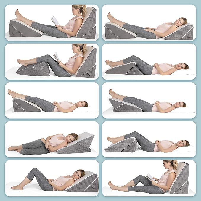 Kolbs Bed Wedge Pillow for Sleep Apnea, FSA Eligible Acid Reflux, and Back Pain Relief, with Chic Jacquard Cover - Headboard Wedges for Sleeping (Adjustable Height Wedge)