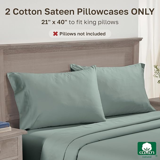 CALIFORNIA DESIGN DEN Luxuriously Soft Hotel Quality 600 Thread Count, 100% Cotton Set of 2 Cases, Crisp & Cool King Pillow Cases 2Pc, Set of 2, Fits King Pillows (Sage)