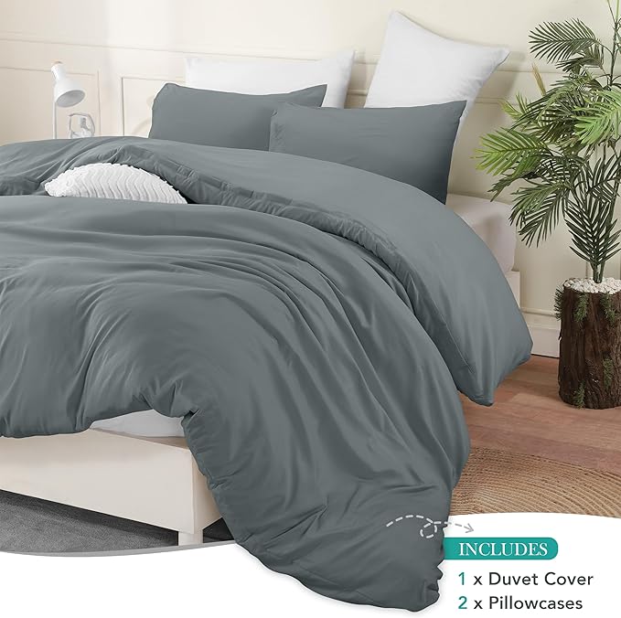 Utopia Bedding Duvet Cover Set with Pillowcases - 3 Pieces Bedding Duvet Cover with Zipper Closure - 1 Duvet Cover with 2 Pillowcases - Soft Brushed Microfiber (King, Grey)