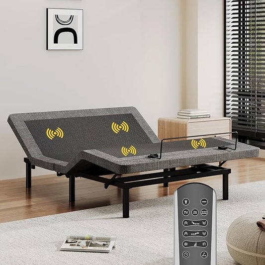 MULIN Twin XL Adjustable Bed Base with Massage & LED Under-Bed Lighting, 6 Vibration Modes, 2 USB Ports, Wireless Remote, Head/Foot Incline, 6" Adjustable Legs | 6 Vibration Modes, 2 USB Ports, Wireless Remote, Head/Foot Incline, 6" Adjustable Legs, He...