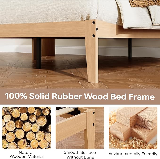Tyndall Twin XL Bed Frame, 12 Inch Solid Wood Platform Bed with Wooden Slats, Natural Finish Wood Bed Frame with Underbed Space for Storage, Easy Assembly, No Box Spring Needed