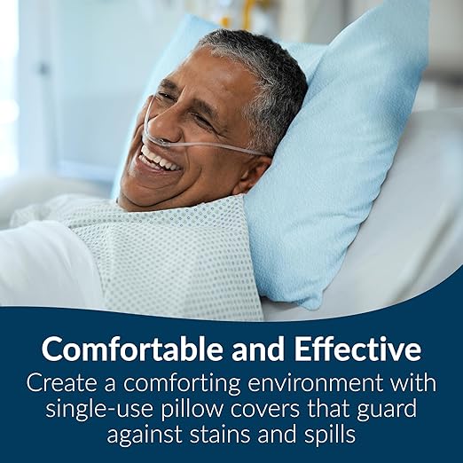 TIDI 919363 Disposable Pillowcases, Blue, 21” Wide x 30” Long (Pack of 100) ― Single-Use Pillowcases ― Tissue with Poly Back to Help Prevent Leak-Through ― Pebble Embossed ― Medical Supplies
