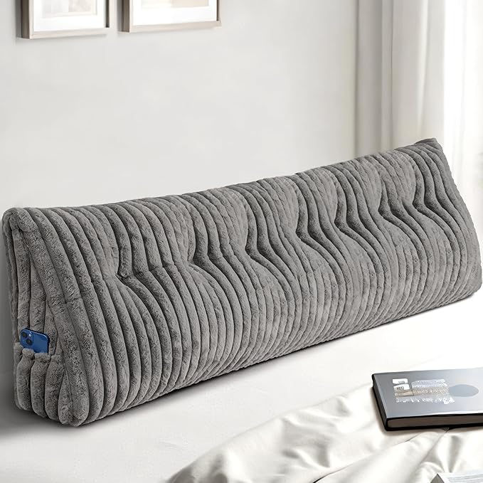 Headboard Pillow King, Triangular Wedge Pillow Headboard King, Cushion Headboards Reading Pillows, Backrest Pillows for Sitting in Bed or Working with Removable Cover, Grey