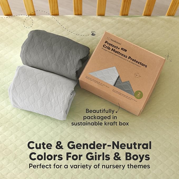 2-Pack Waterproof Crib Mattress Protector Cover Fitted - Quiet Baby Crib Mattress Pad Sheets, 52" x 28" Soft Quilted Cotton Baby Sheet, Machine Washable, Easy Fit, Durable (Granite/Mavy)