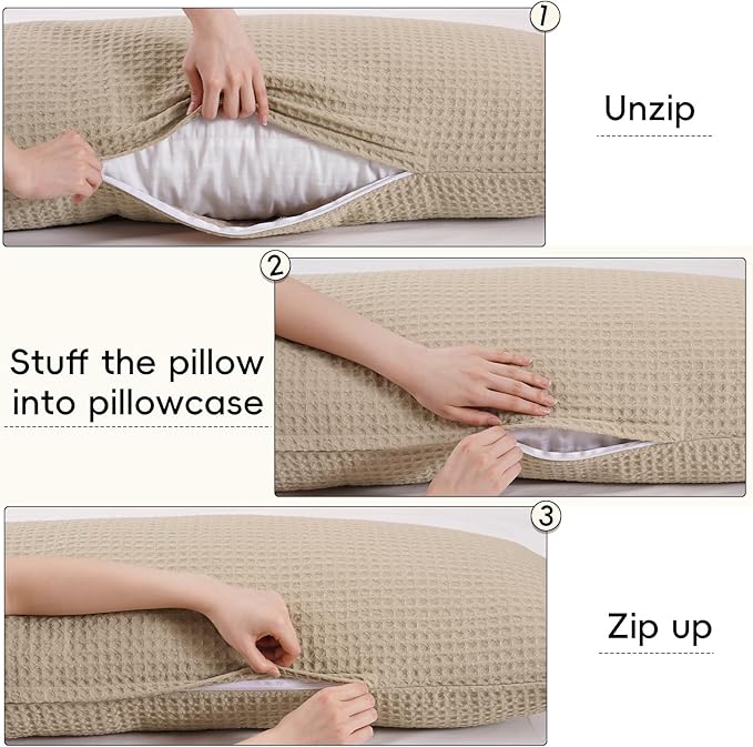 PHF Ultra Soft Waffle Weave Body Pillowcase with Zipper, No Insert, 1Pack 20" x 54" Pillow Sham, Breathable & Skin-Friendly Body Pillow case, Stylish Decorative Bed Pillow Cover, Khaki