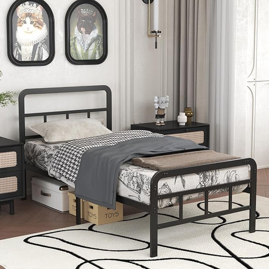 Twin Bed Frames with Headboard and Footboard 14 Inch, Twin Platform Bed Frame with Strong Metal Slats Support, Under-Bed Storage, Noise Free, Easy Assembly, Black