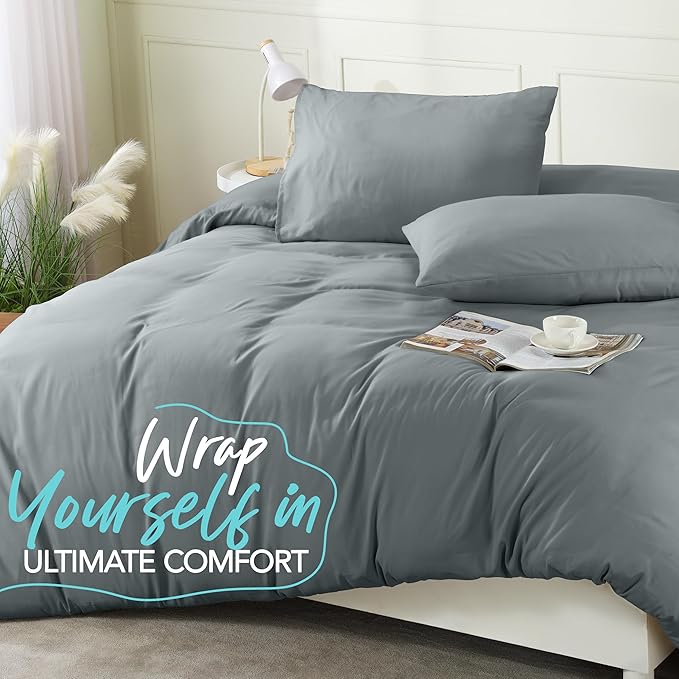 Utopia Bedding Duvet Cover Set with Pillowcases - 3 Pieces Bedding Duvet Cover with Zipper Closure - 1 Duvet Cover with 2 Pillowcases - Soft Brushed Microfiber (Full, Grey)