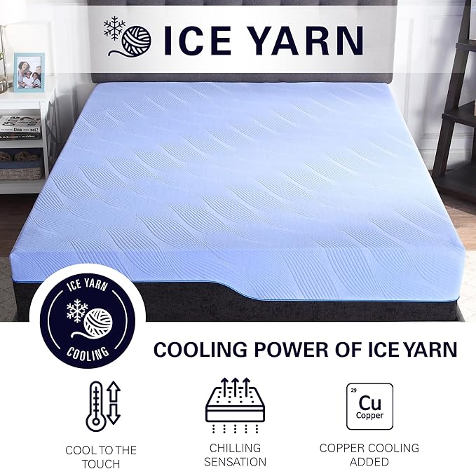 Bridgevine Home Split Flex 6-Layer Hybrid Latex Foam and Coil Adult Mattress, 12 Inches, Mattress-in-a-Box, Split Top Queen Size, Blue Ice Cover