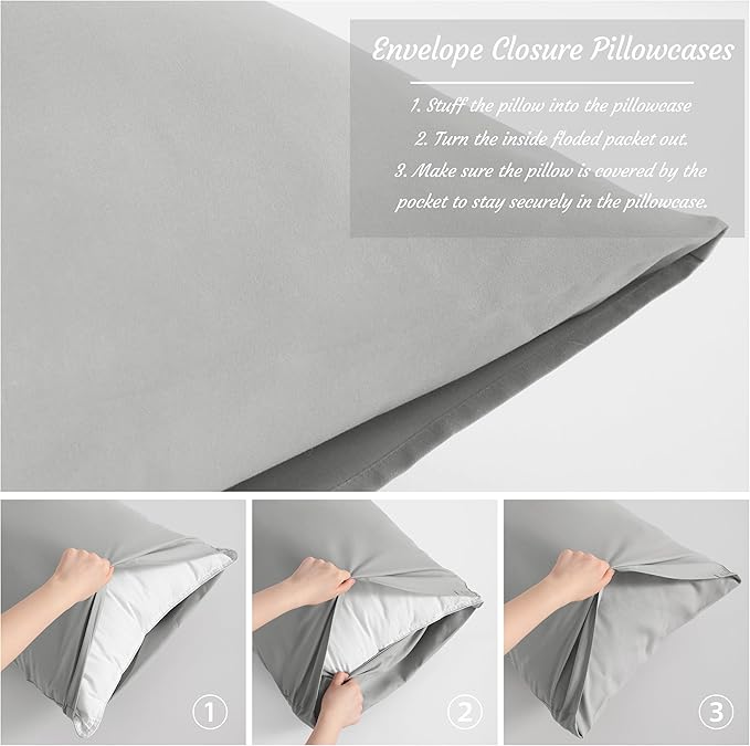 NTBAY King Pillow Cases Set of 2, 2 Pack Brushed Microfiber 20x40 Pillow Cases, Soft, Wrinkle, Fade, Stain Resistant Light Grey Pillow Cases with Envelope Closure, 20x40 Inches, Light Grey