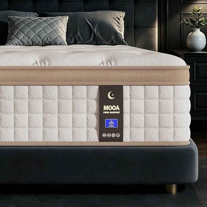 MOOA King Mattress in a Box,12 Inch King Size Mattress Hybrid with Copper-Mattress Infused Cooling Foam & Motion Isolation Coils,Targeted Lumbar Support for Side Sleepers,Breathable & Fiberglass Free