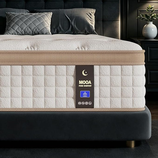 MOOA King Mattress in a Box,12 Inch King Size Mattress Hybrid with Copper-Mattress Infused Cooling Foam & Motion Isolation Coils,Targeted Lumbar Support for Side Sleepers,Breathable & Fiberglass Free