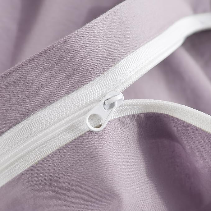 NEXHOME PRO Duvet Cover Set King Size Linen Feel Textured Organic Natural 100% Washed Cotton Duvet Cover Purple Lavender Lilac 3 Pieces Bedding Set with Zipper Closure, Breathable (No Comforter)